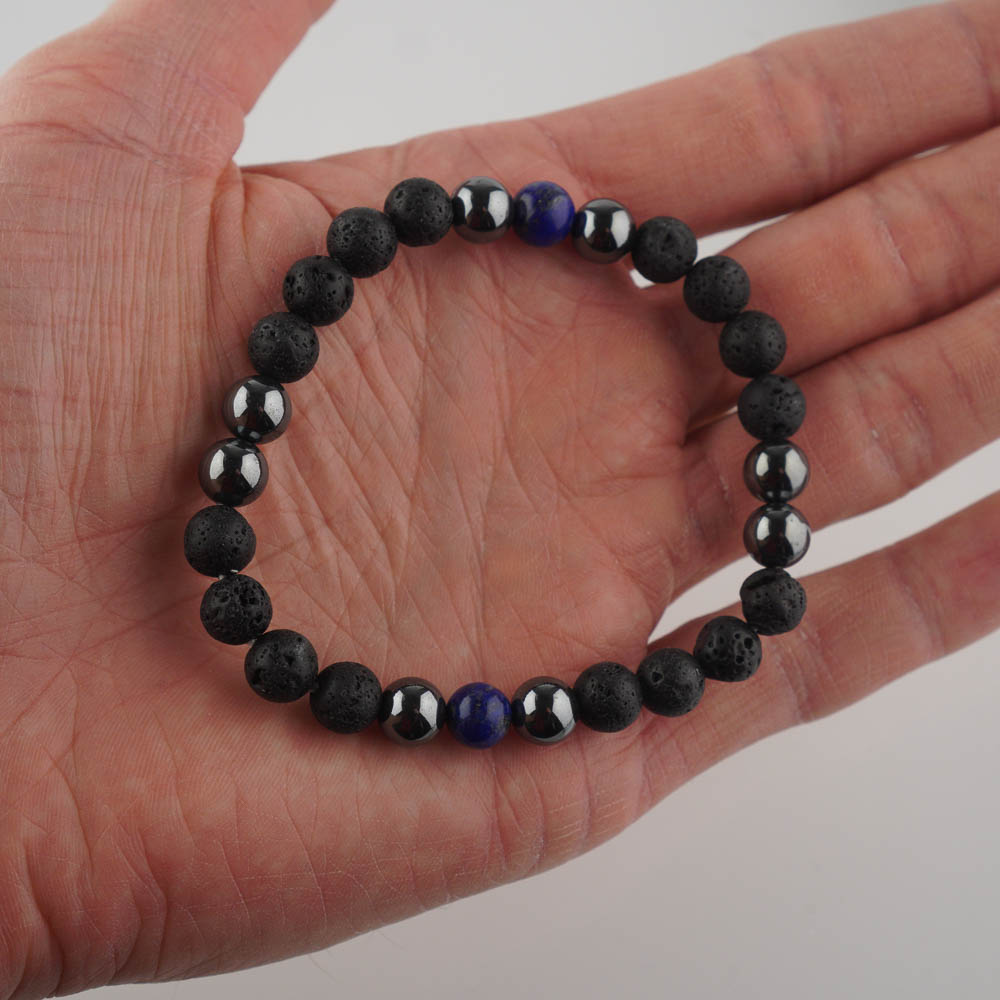 Pánsky náramok - lávový kameň, hematit, lapis lazuli