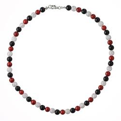 Guličkový náhrdelník - pukaný krištáľ, koral červený, ónyx
