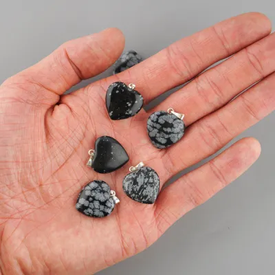 Přívěsek srdce 20mm - obsidián vločkový